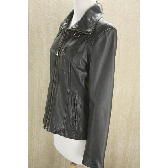 Andrew Marc Trooper Black Leather Biker Bomber Jacket Size XS New $495 - Picture 3 of 11